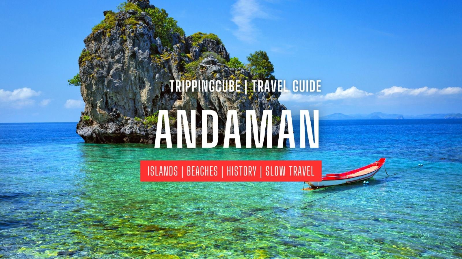A tropical Andaman island scene with turquoise water, palm trees and a beach, representing an Andaman trip and relaxed island travel experience.