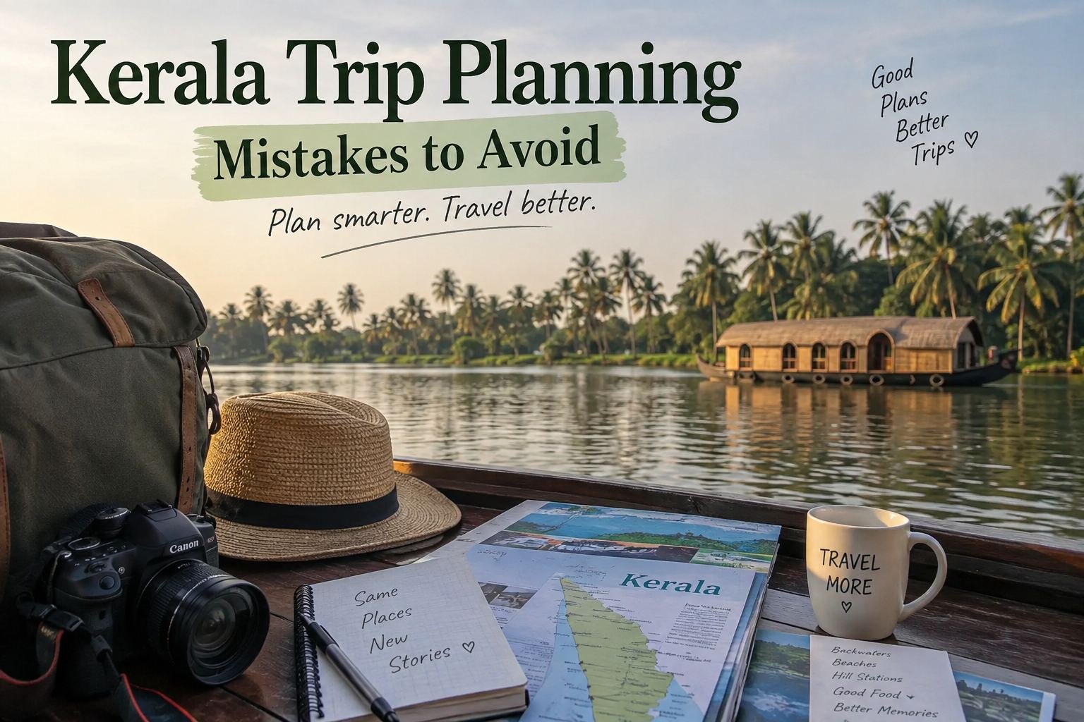 Kerala trip planning with a map, travel itinerary and Kerala destinations