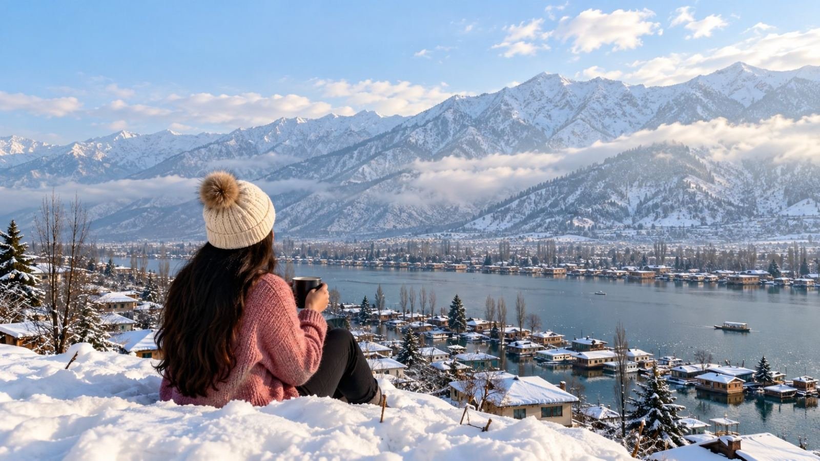 Planning a winter trip to Kashmir? Discover snow-covered mountains, frozen landscapes, pine forests, and the breathtaking beauty of Gulmarg, Srinagar, and Pahalgam. This image captures the charm of Kashmir in winter and inspires travellers to explore its snowy scenery, winter activities, and peaceful mountain escapes.