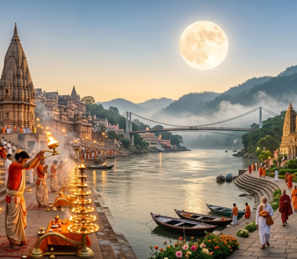 Guru Purnima celebrations at India's spiritual destinations with Ganga Aarti, temples, pilgrims, and sacred travel experiences.