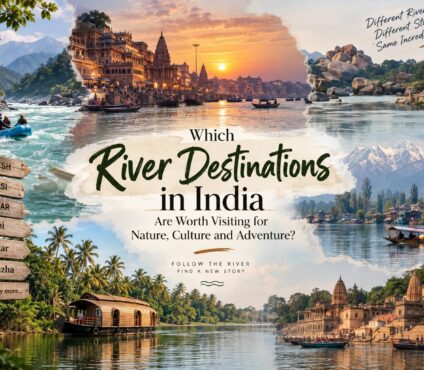 River destinations in India featuring mountains, ghats, boats and backwaters